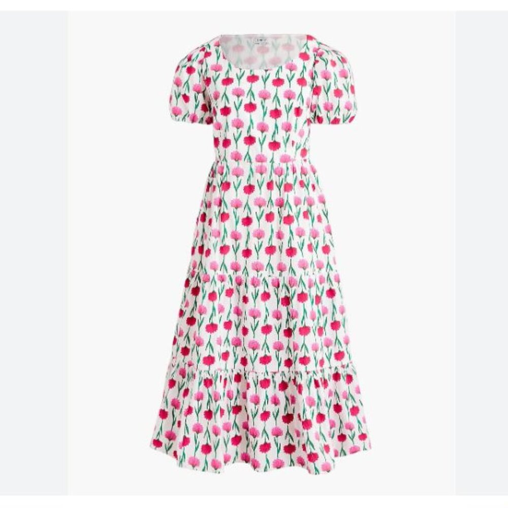 NWT J. Crew Tiered Poplin Puff-Sleeve Midi Dress Size 20